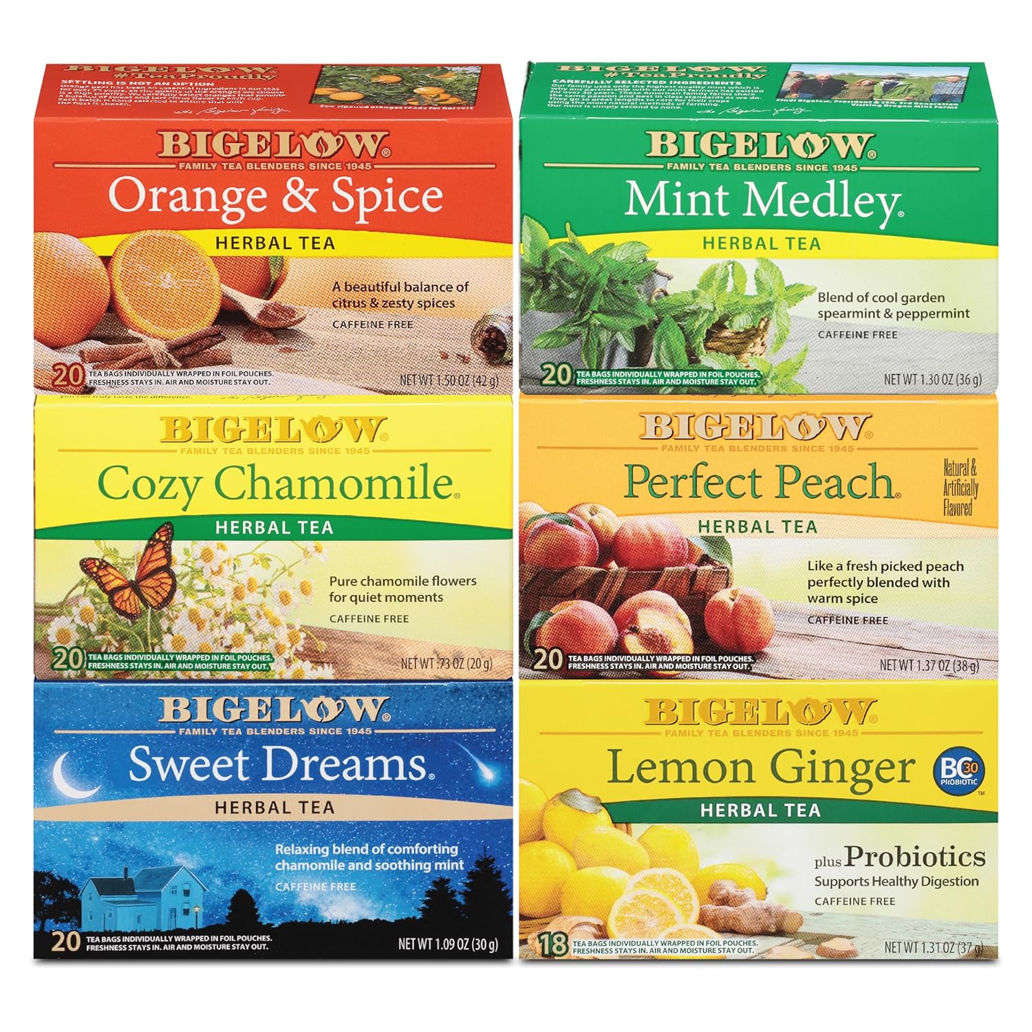 Bigelow Tea Caffeine Free 6 Flavor Herbal Tea Variety Pack