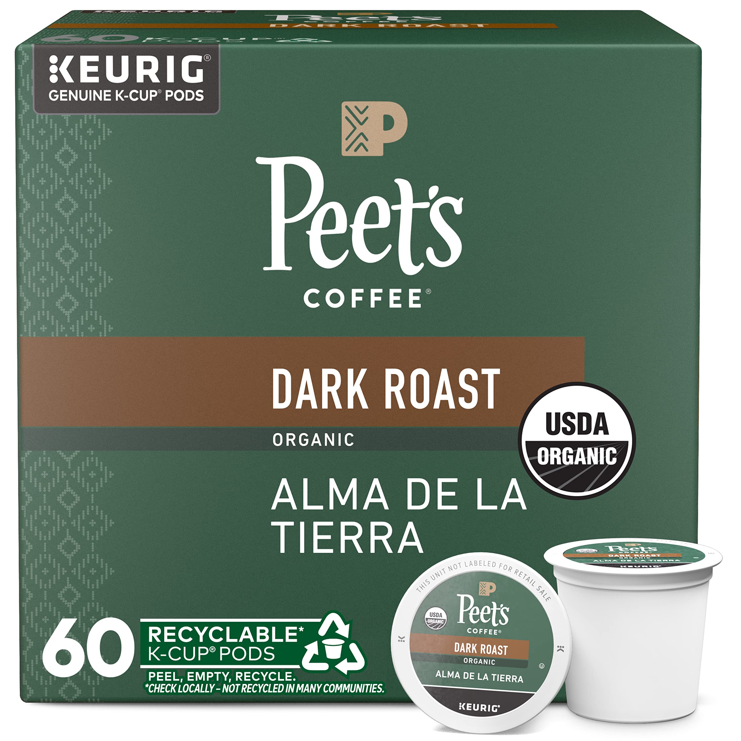 Peet's Coffee, USDA Organic Dark Roast Keurig K-Cup Pods - Alma de la Tierra 60 Count