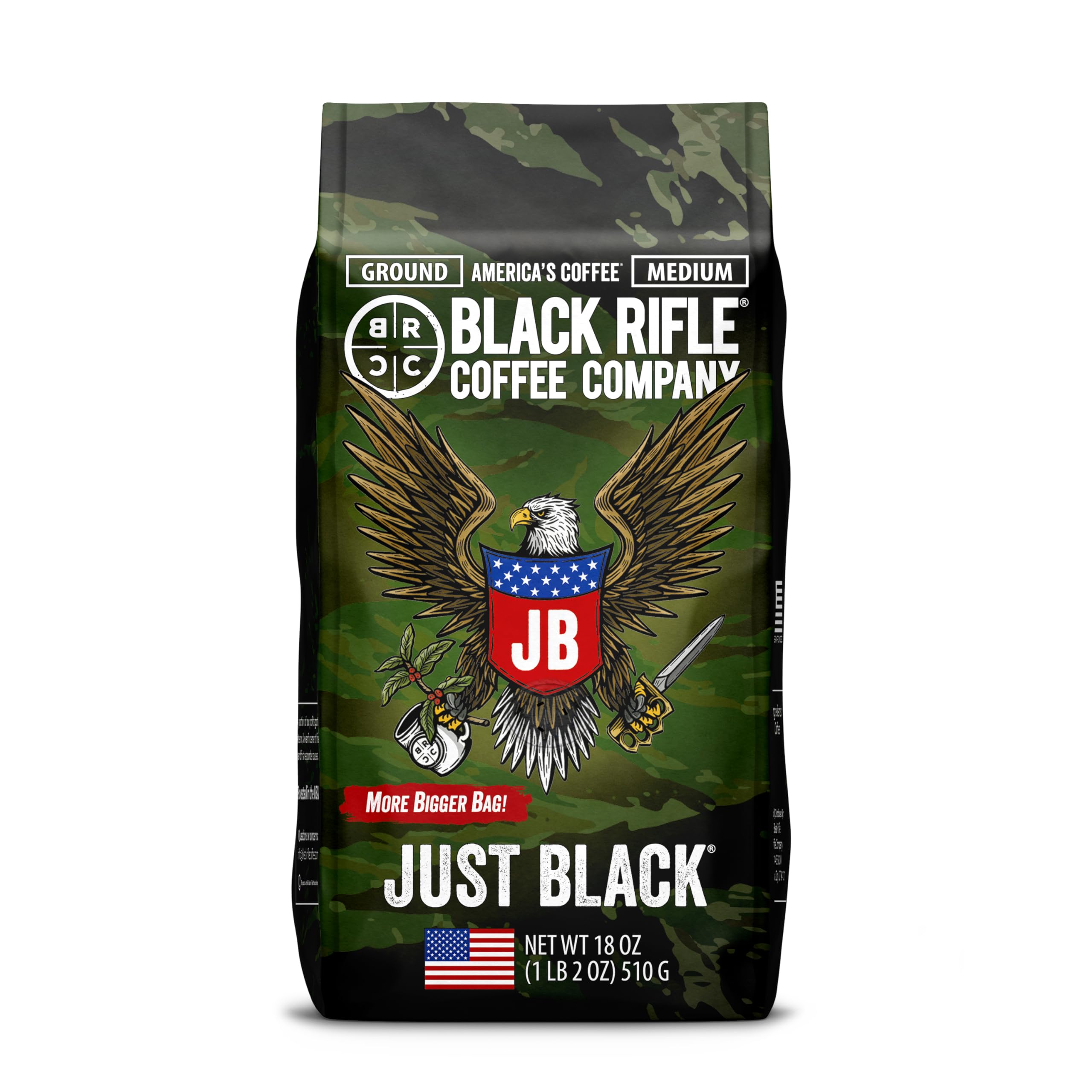 Black Rifle Coffee Company Just Black, Medium Roast Ground Coffee, 18 OZ Bag